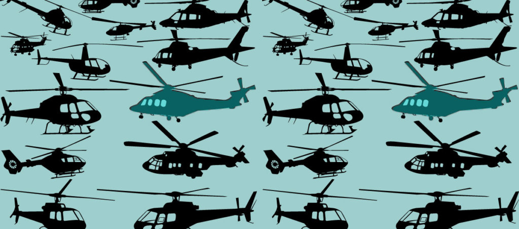 A collage of illustrations of various helicopters.