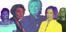 A collage of photos of Jemele Hill, Dianne Feinstein, Hillary Clinton, Nancy Pelosi, and Christine Blasey Ford.