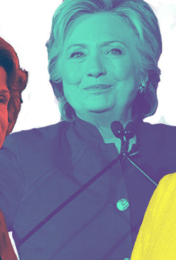 A collage of photos of Jemele Hill, Dianne Feinstein, Hillary Clinton, Nancy Pelosi, and Christine Blasey Ford.