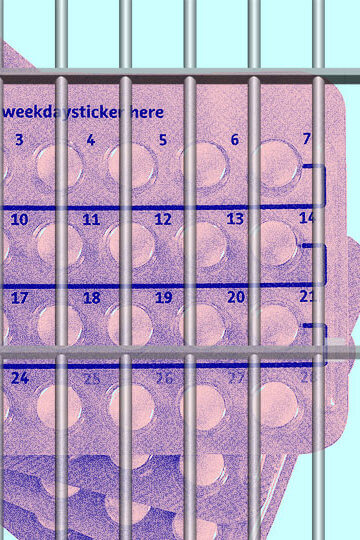 A collage of birth control pills before bars.