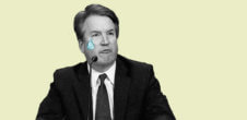 A photo of Brett Kavanaugh with a tear drop coming out of his eye.