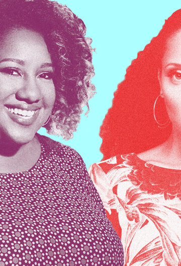 A collage of two photos of Robin Thede and Ashley Nicole Brown, two Black women.