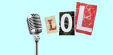 A collage of an old microphone with the text "L O L" next to it.