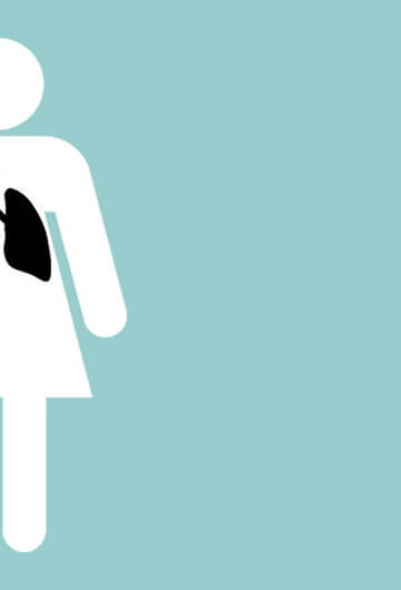 An illustration of a women that is white, and her lungs which are black are visible.