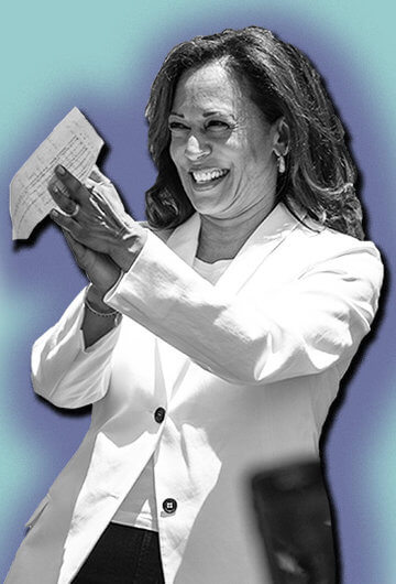 A collage of photos of Kamala Harris