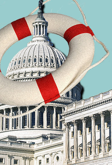 A collage of a floatation device on top of the White House