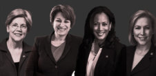 A collage of photos of Elizabeth Warren, Amy Klobuchar, Kamala Harris, and Kristen Gillibrand.
