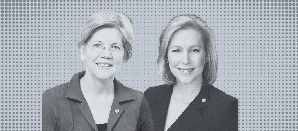 Collage of photos of Elizabeth Warren and Kristen Gillibrand.