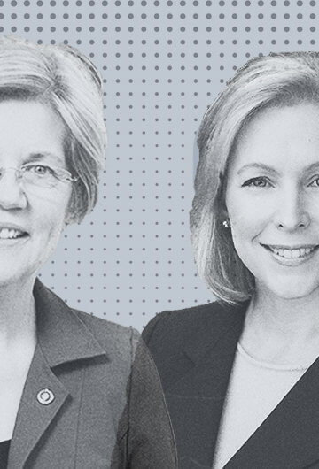 Collage of photos of Elizabeth Warren and Kristen Gillibrand.