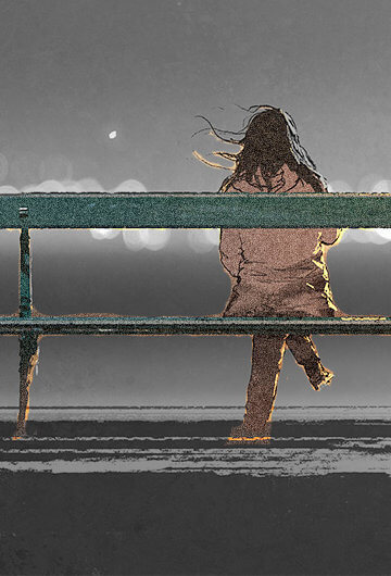 An illustration of a person sitting a bench alone.