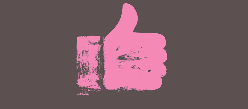 A painting of a Facebook like symbol in pink.