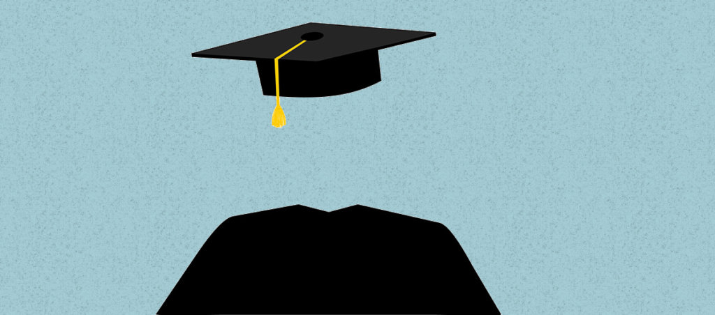 An illustration of a cap and gown.