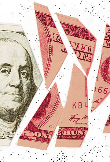 An illustration of a 100 dollar bill being ripped up.