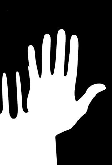 An illustration of a white hand and a black hand.