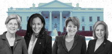 Elizabeth Warren, Kamala Harris, Amy Klobuchar and Kristin Gillibrand in front of the White House.