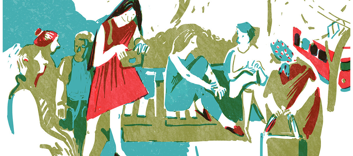An illustration of women sitting and talking together.