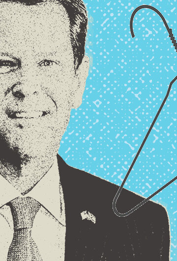 A collage of Governor Kemp, a hanger, and a voting box.