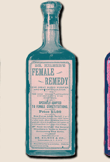 An illustration of three bottles of pseudo medicine.