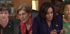 A collage of photos of Katie Porter, Elizabeth Warren, Kamala Harris, and Lauren Underwood.