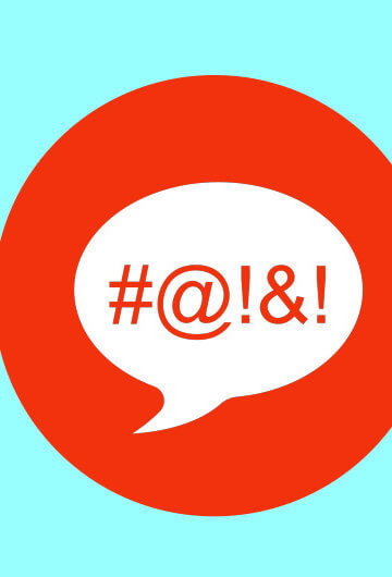 A collage of expletives inside of a speech bubble.