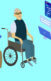 An illustration of two aging people in a wheelchair and a computer in front of a robot.