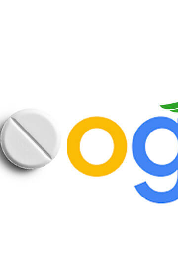Image of google logo with pill and medical symbol