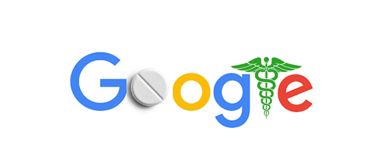 Image of google logo with pill and medical symbol
