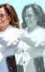 A collage three images of Kamala Harris, the latter two are in black and white and are more transparent