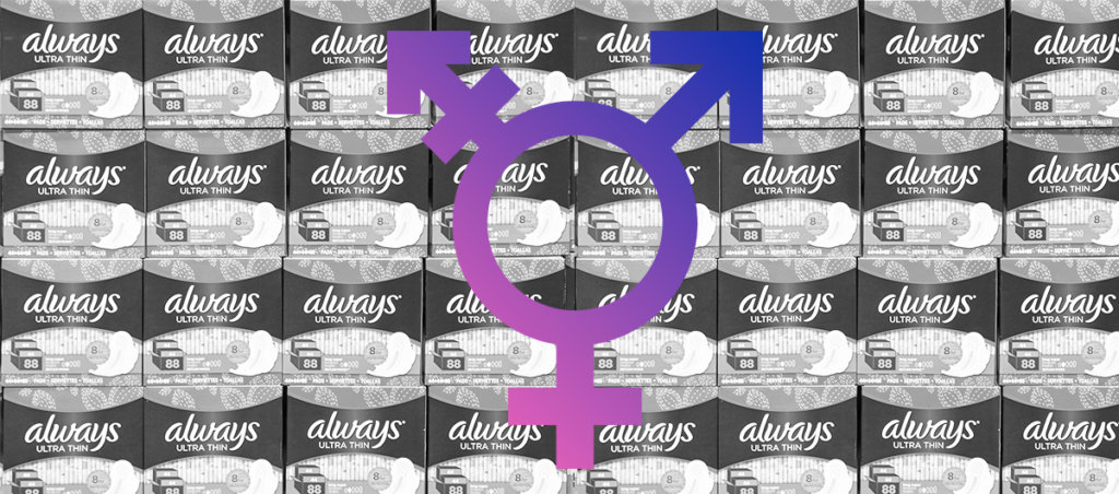 The transgender symbol on top of a collage of pads