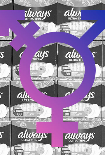 The transgender symbol on top of a collage of pads