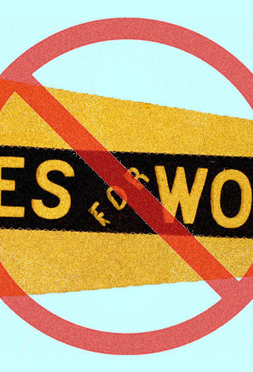 A flag that says "Votes for Women" with a circle crossing it out.