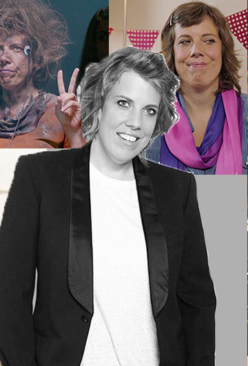 A collage of photos of Carolyn Taylor from various skits.