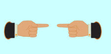 Illustration of two hands pointing at each other.