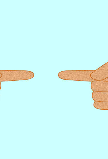 Illustration of two hands pointing at each other.