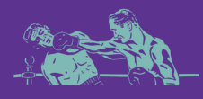 An illustration of one man punching another man in a boxing ring.