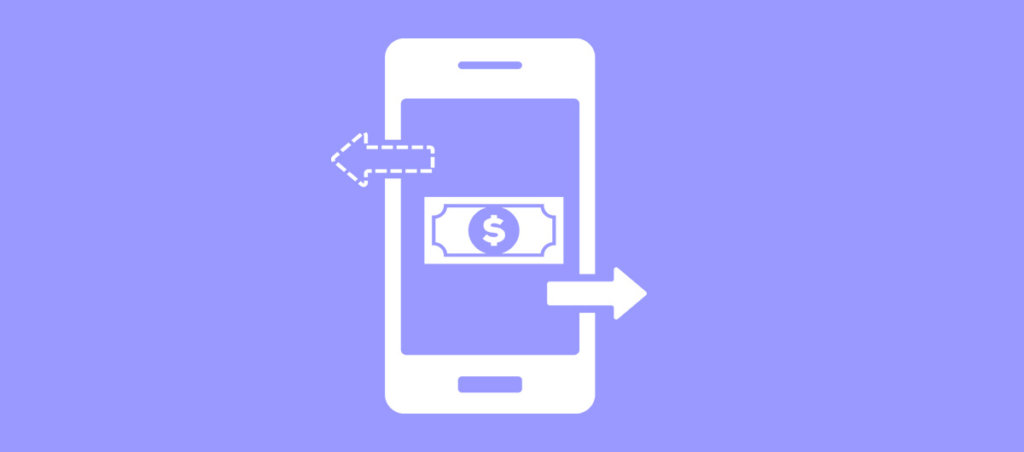 An illustration of a phone with a dollar sign in it. There are also two signs coming out of the phone going in different directions.