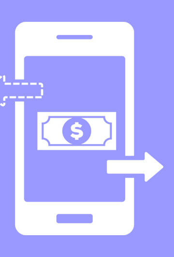 An illustration of a phone with a dollar sign in it. There are also two signs coming out of the phone going in different directions.