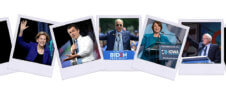 A collage of photos of Elizabeth Warren, Pete Buttigieg, Joe Biden, Amy Klobuchar, and Bernie Sanders