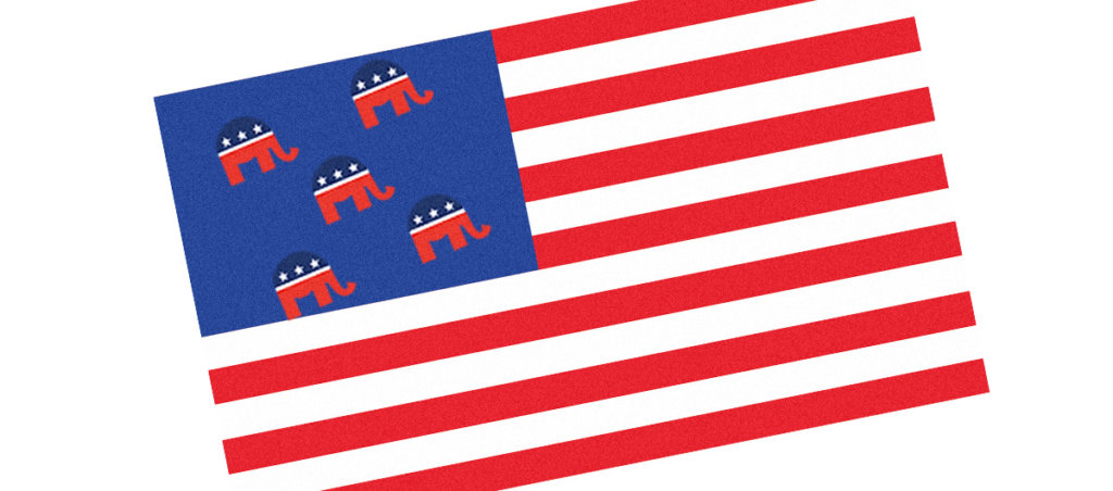 An American flag with Republican elephants replacing the stars.