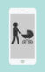 A collage of three images of phones. There are illustrations of a mother reaching out to her child in one, a parent walking a child in a stroller in another, and someone holding a child in the third.