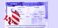 A collage of a visa card with a baby wrapped in an American flag on it.