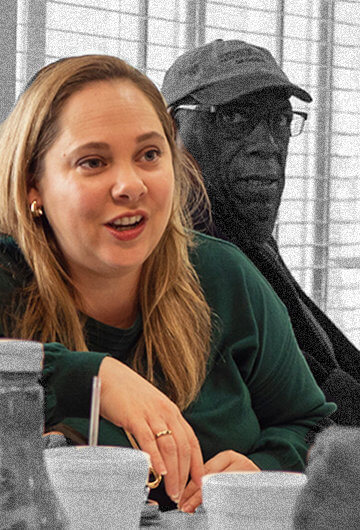 A photo of Sarah Riggs sitting on a panel