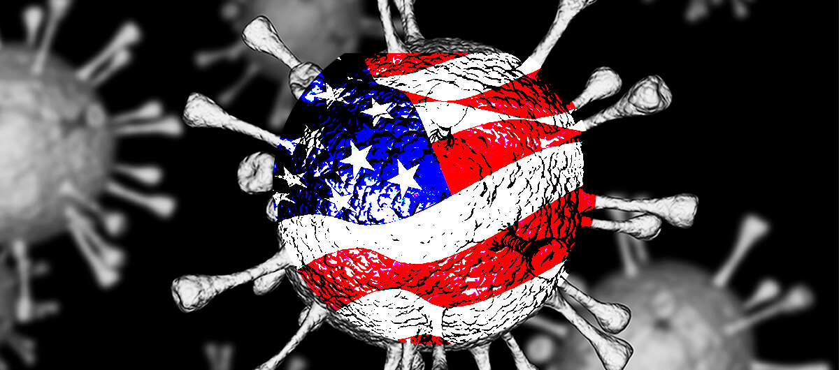 What COVID-19's ultrastructural morphology looks like covered by the American flag.