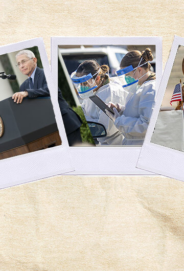 A collage of photos from COVID-19 in 2020 and the Spanish Flu.