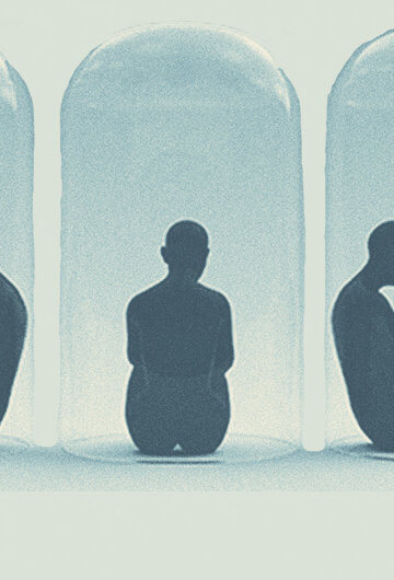 An illustration of three people inside different pods.