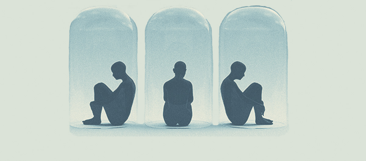 An illustration of three people inside different pods.