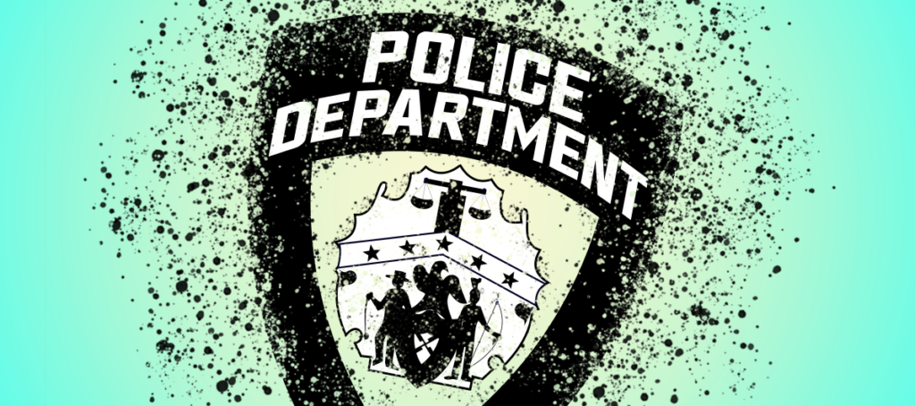 An illustration of a Police Department badge falling apart.
