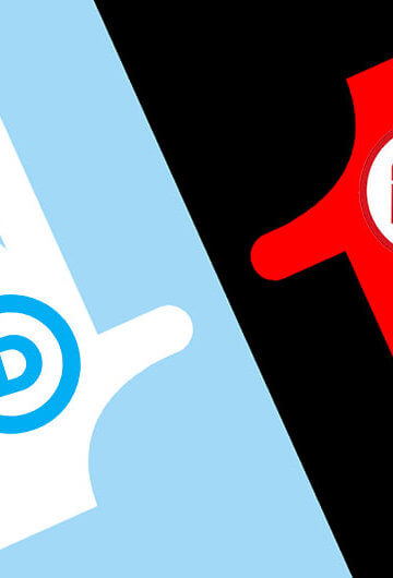 A hand making the "loser" hand sign with a Democratic sign on the left and a hand facing down making the "L" sign with a Republican sign on it.