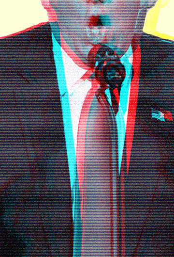 A photo of Donald Trump, where only the bottom half of his head is visible, and he is talking.