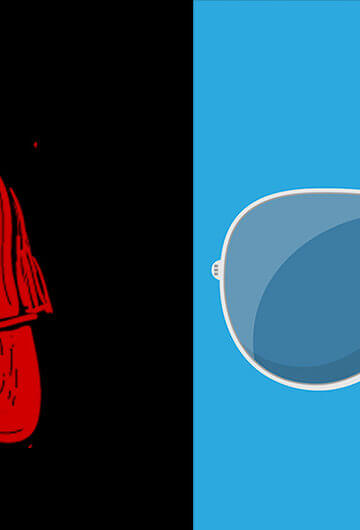 A collage of a MAGA hat on the left and sunglasses are right that Biden wears